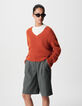 Orange oversized V-neck sweater Woman-2
