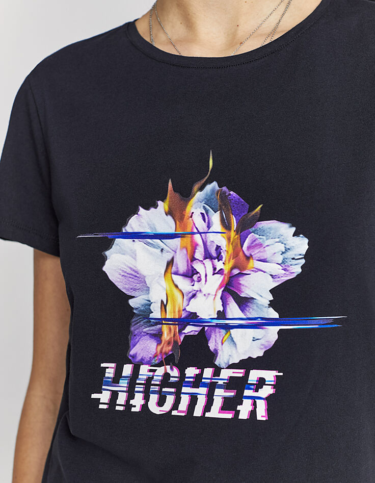 Camiseta negro rock floral mujer-4