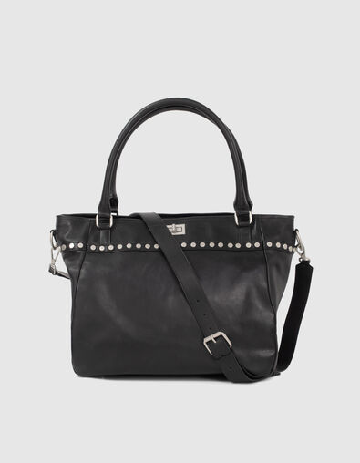 Cabas The Artist Rock en cuir noir clout&eacute; Femme - IKKS