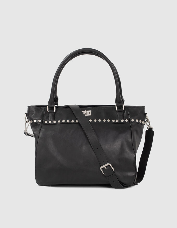 Cabas The Artist Rock en cuir noir clout&eacute; Femme-1