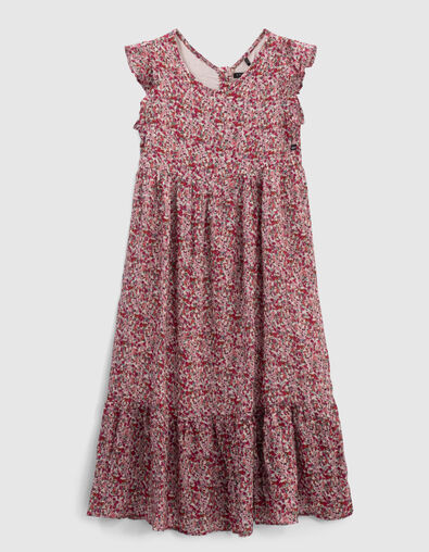 Lange fuchsia jurk Ecovero® bloemenprint meisjes - IKKS