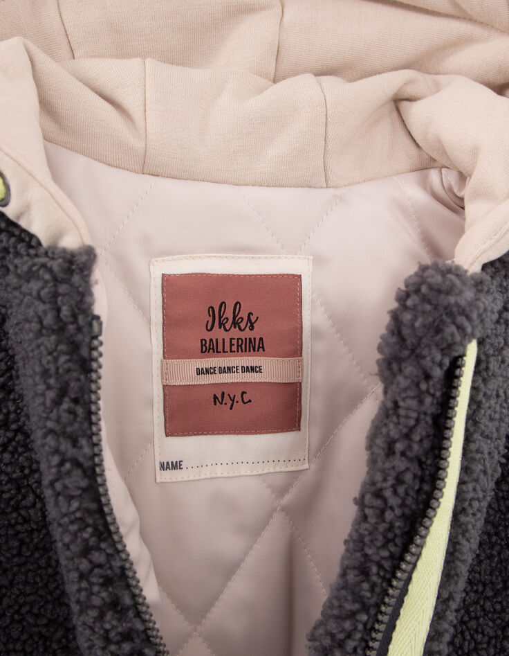 Manteau gris en Sherpa capuche bi-matière fille-6