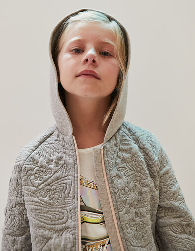 Gechineerd grijs vest met reliëf en capuchon voor meisjes  - IKKS