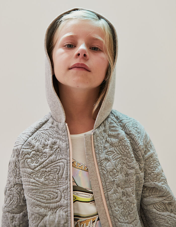 Gechineerd grijs vest met reliëf en capuchon voor meisjes  - IKKS