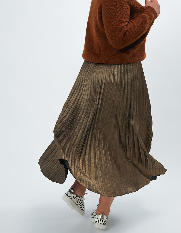 I.Code gold pleated long skirt-1
