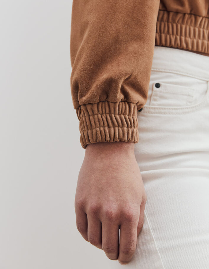 Women’s beige goatskin suede short jacket-5