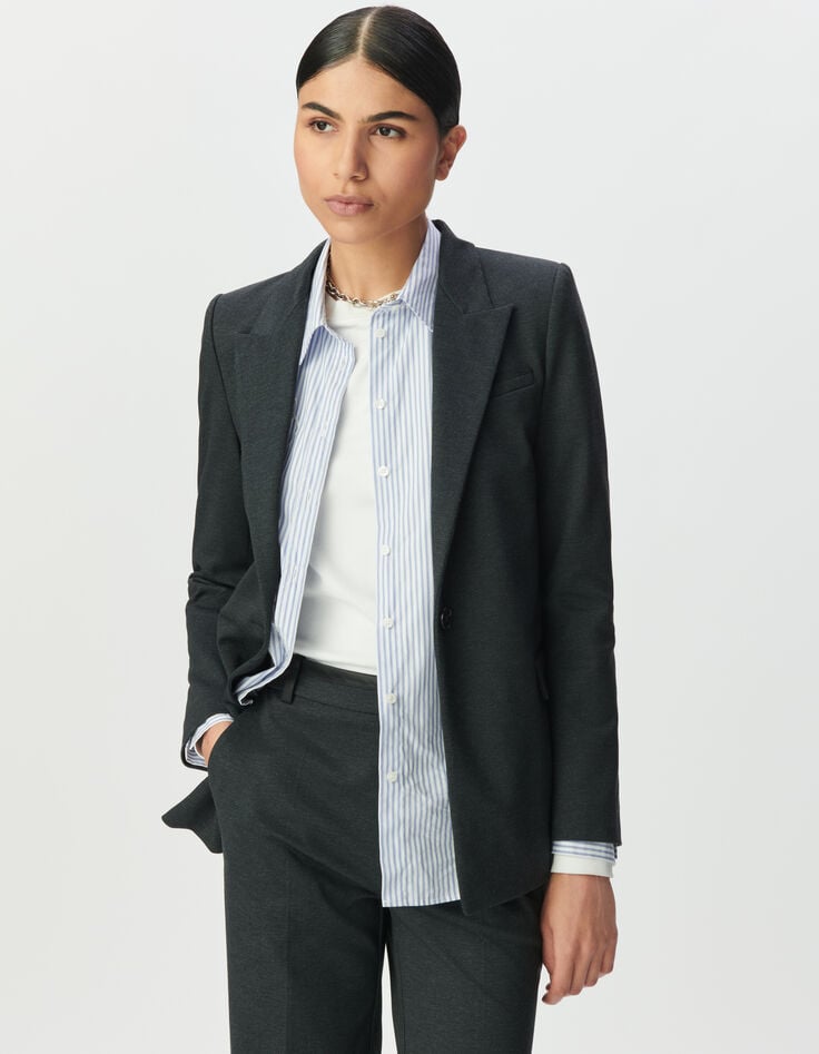 Grijze blazer visgraatmotief met beleg Dames-2 Grijze blazer visgraatmotief met beleg Dames-2