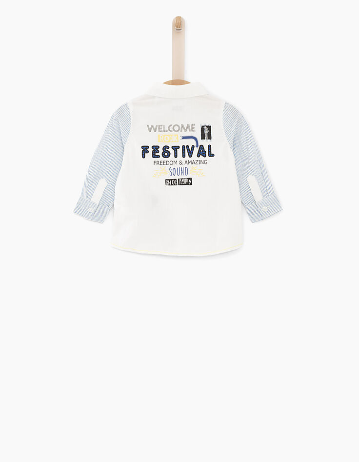 Camisa blanco óptico con mangas de rayas bebé niño -2