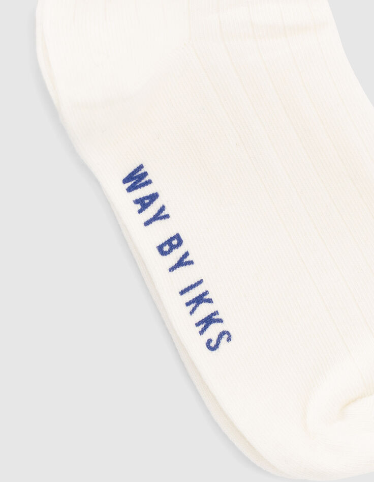 Chaussettes blanc cassé rayé bleu et noir argent fille -4