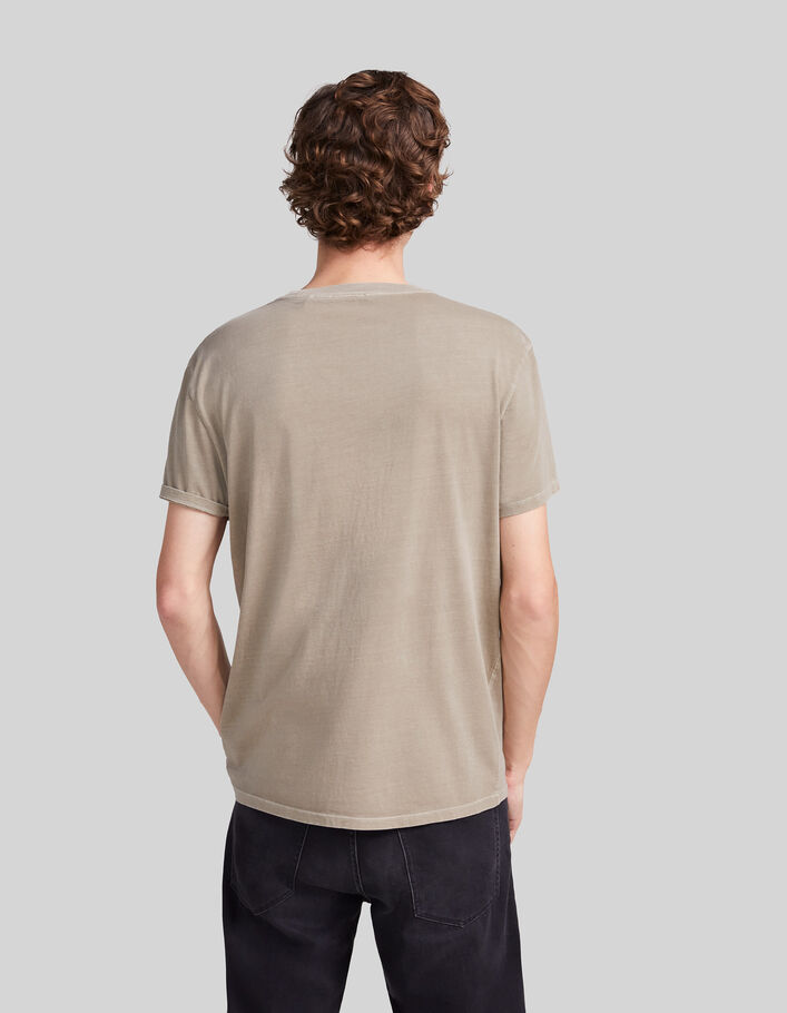 Men’s khaki organic cotton T-shirt with Cuban car images - IKKS
