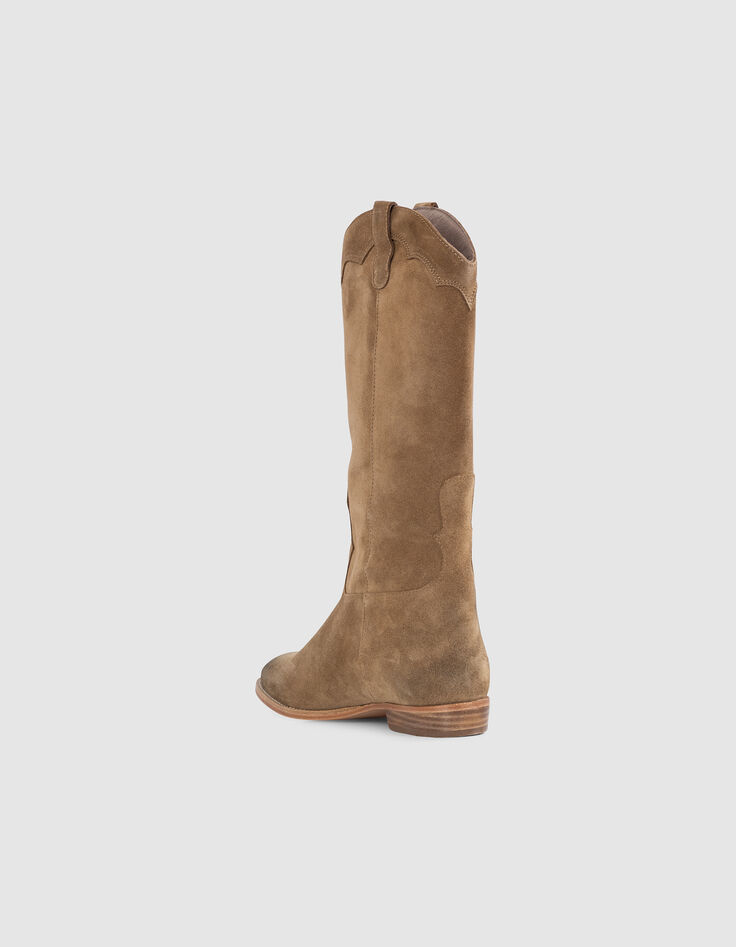 Botas western de ante camel con costura de mujer-3