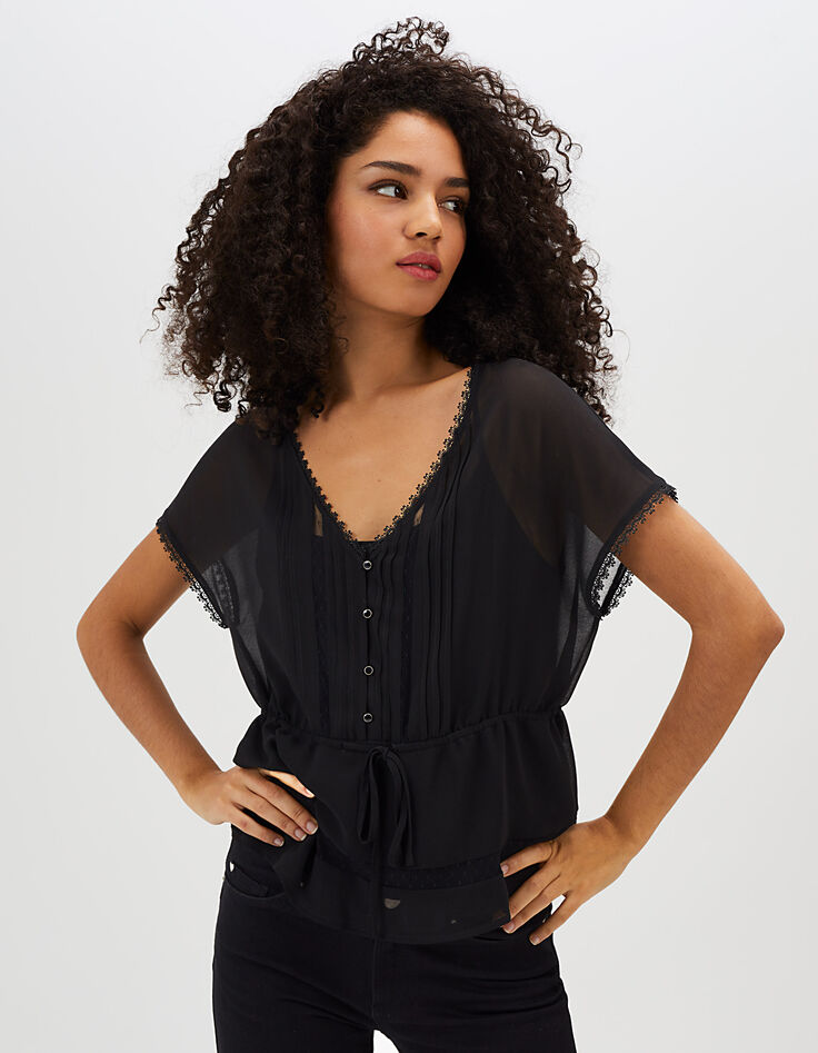 Zwarte 2-in-1-top met kant en plooien I.Code-1 Zwarte 2-in-1-top met kant en plooien I.Code-1