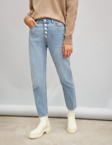 Women’s light blue cotton high-waist straight jeans - IKKS