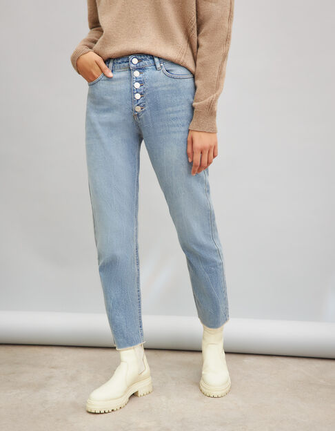 Rechte lichtblauwe jeans high waist katoen dames