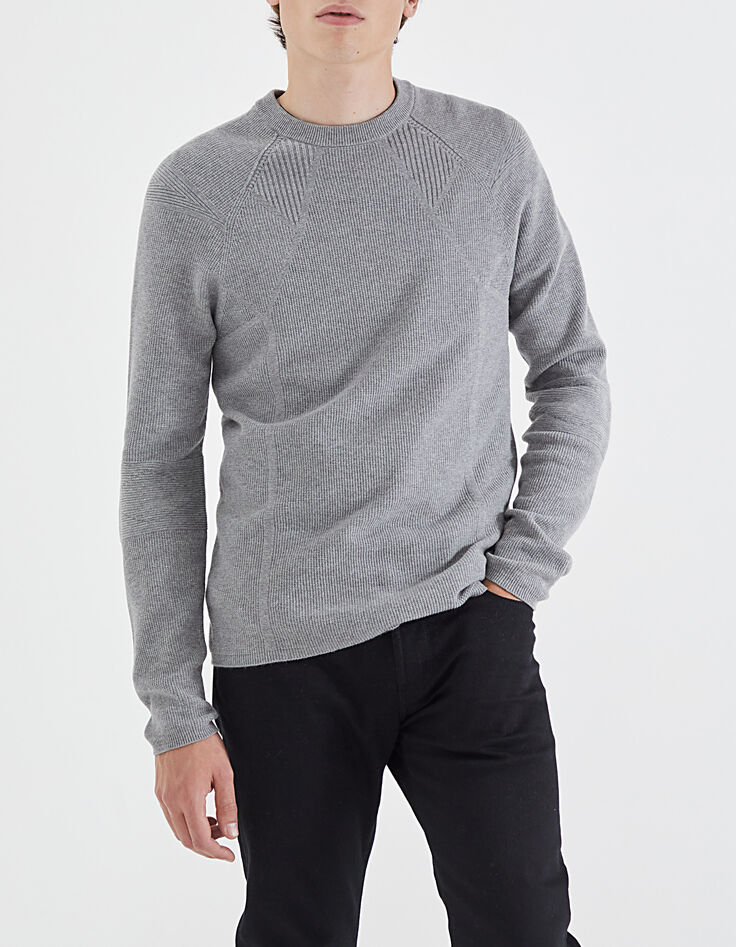 Pull gris chiné tricot 3D Homme-2
