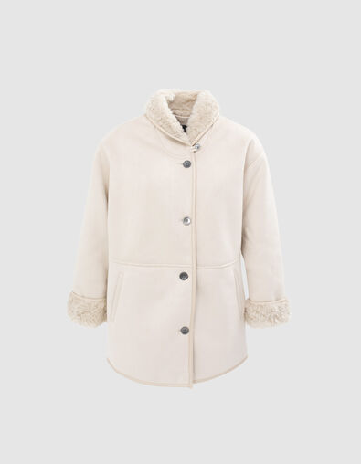 Manteau peau retournée blanc cassé femme - IKKS