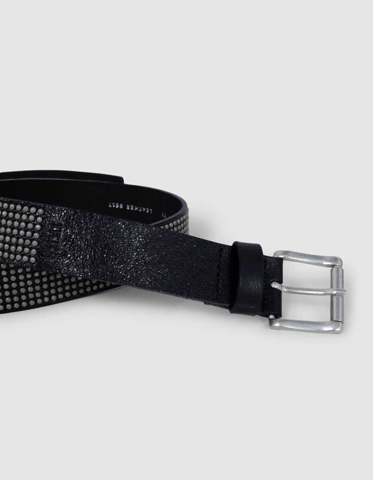 Cintur&oacute;n negro de piel con micro tachuelas para mujer-2