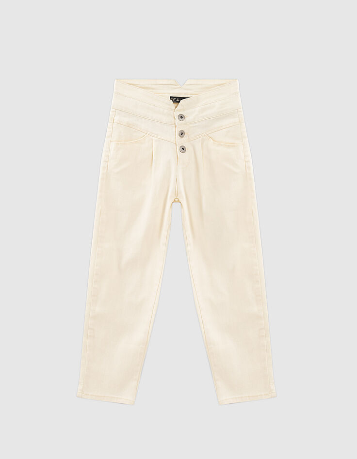 Cremeweiße Mädchenjeans aus Biobaumwolle mit hohem Bund-1 Cremeweiße Mädchenjeans aus Biobaumwolle mit hohem Bund-1