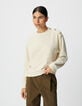 Women’s beige lurex tweed sweatshirt, buttoned shoulders-2 Women’s beige lurex tweed sweatshirt, buttoned shoulders-2