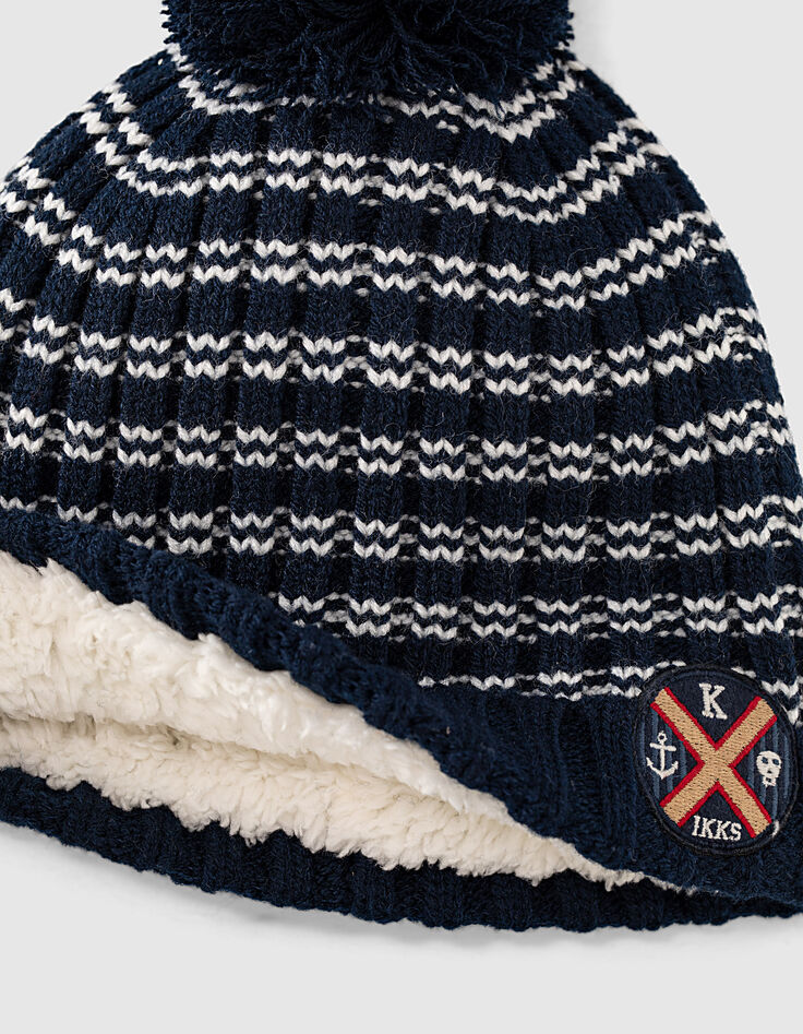 Gorro y cuello navy rayas blancas punto bebé niño -2