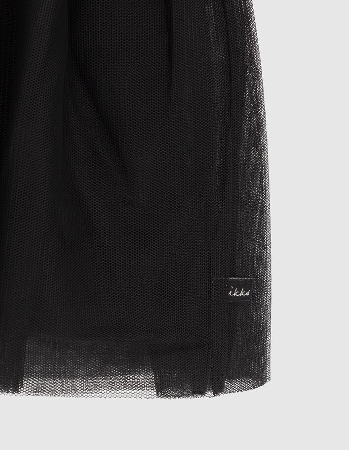 Gebroken witte jurk in twee materialen met zwarte tutu - IKKS