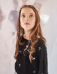 Tee-shirt-cape noir brodé fille-1