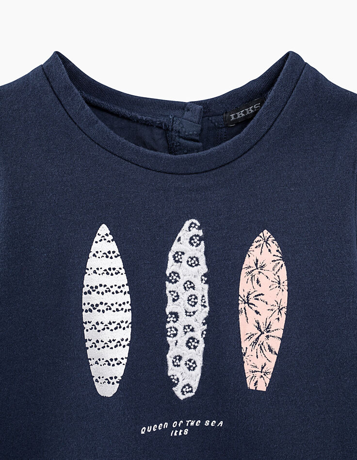 Sudadera navy bi-tejido 3 tablas surf detrás bordado niña-2