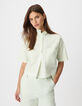 Top chemisier vert cropped Femme-2