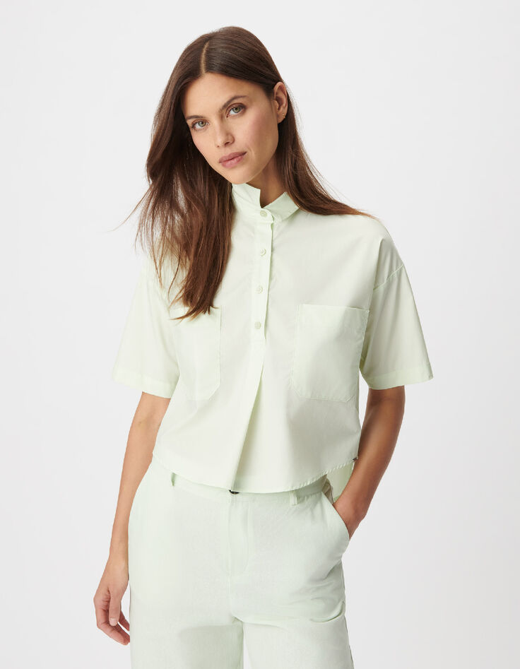 Top chemisier vert cropped Femme-2