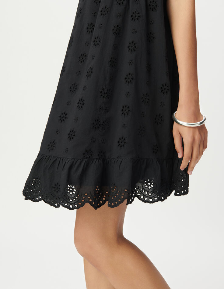 Robe fines bretelles noire broderie anglaise Femme-5