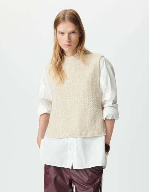 Women’s beige knit sleeveless bib front top - IKKS