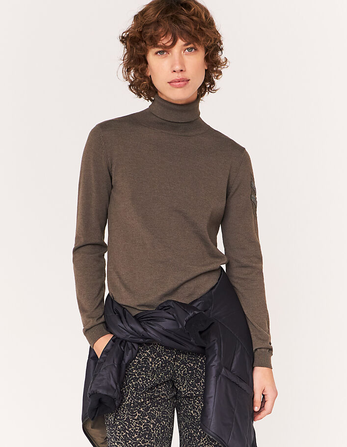 Jersey cuello vuelto caqui joyas estilo militar mujer-1