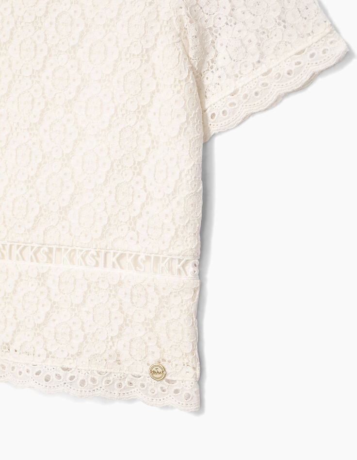 Blouse blanc cassé en dentelle fille-5