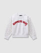 Sudadera blanca mangas ganchillo calado niña-3