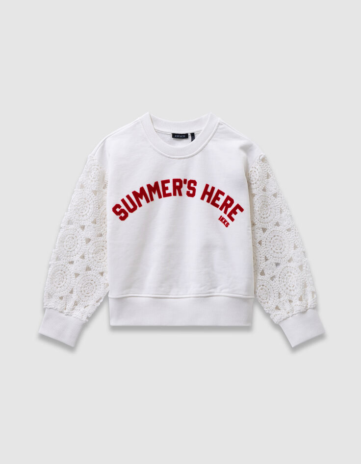 Sudadera blanca mangas ganchillo calado niña-3