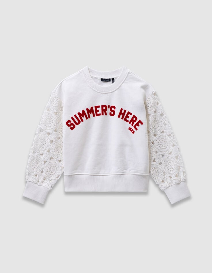 Sudadera blanca mangas ganchillo calado niña-3 Sudadera blanca mangas ganchillo calado niña-3