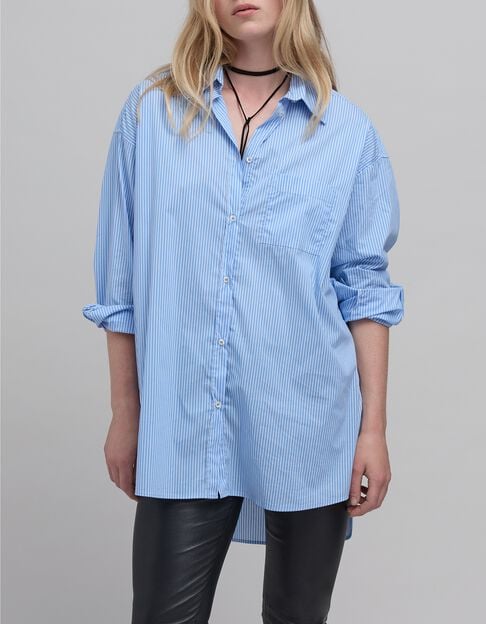 Chemise oversize ciel rayée blanc Femme - IKKS