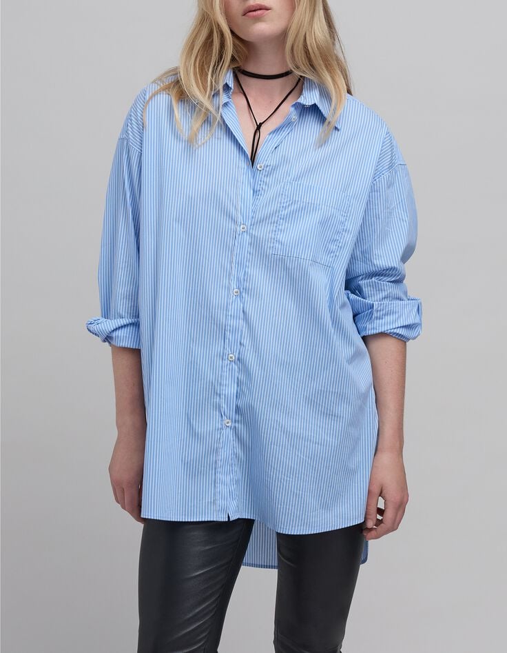 Chemise oversize ciel rayée blanc Femme-3 Chemise oversize ciel rayée blanc Femme-3