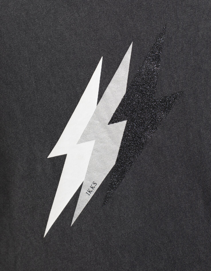 Grijs T-shirt met epauletten opdruk bliksems meisjes-3