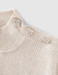 Women’s ecru wool high-neck sweater, buttoned shoulders-2