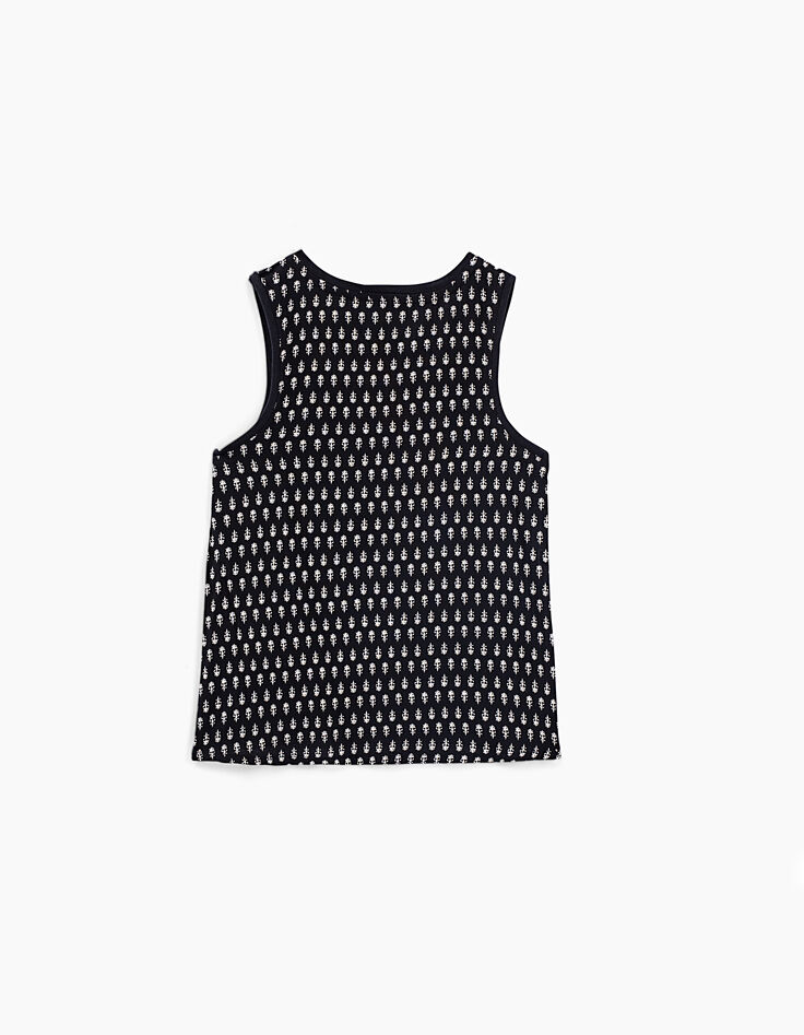 Zwarte singlet twee materialen opdruk palm meisjes-3
