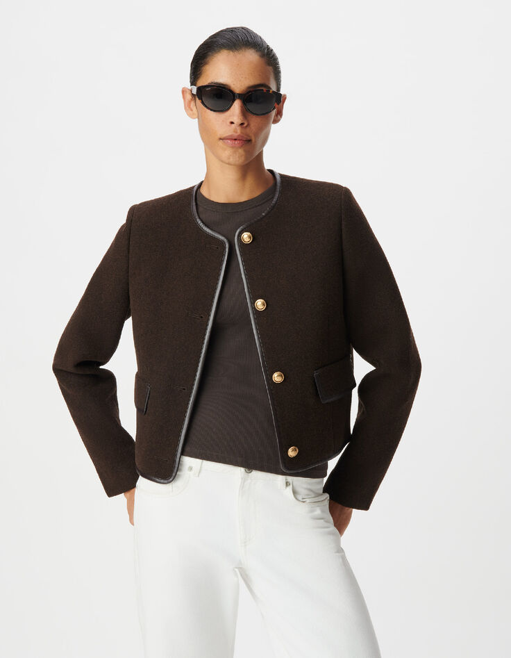 Veste marron lainage boutons militaires Femme-2