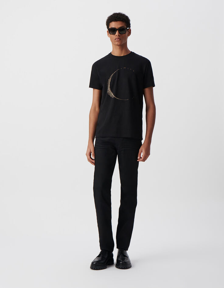Black T-shirt with moon embroidery-1