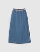 Lange blauwe jeansrok ceintuur flower power meisjes-3