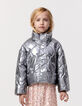 Grey metallic padded jacket with removable hood for girl-3