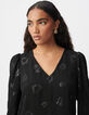 Vestido cruzado negro con estampado de leopardo y lentejuelas bordadas para mujer-4