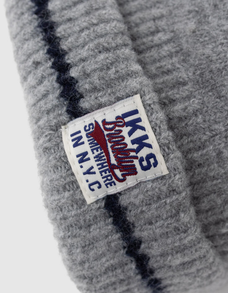 Bonnet gris tricot jacquard message garçon-5