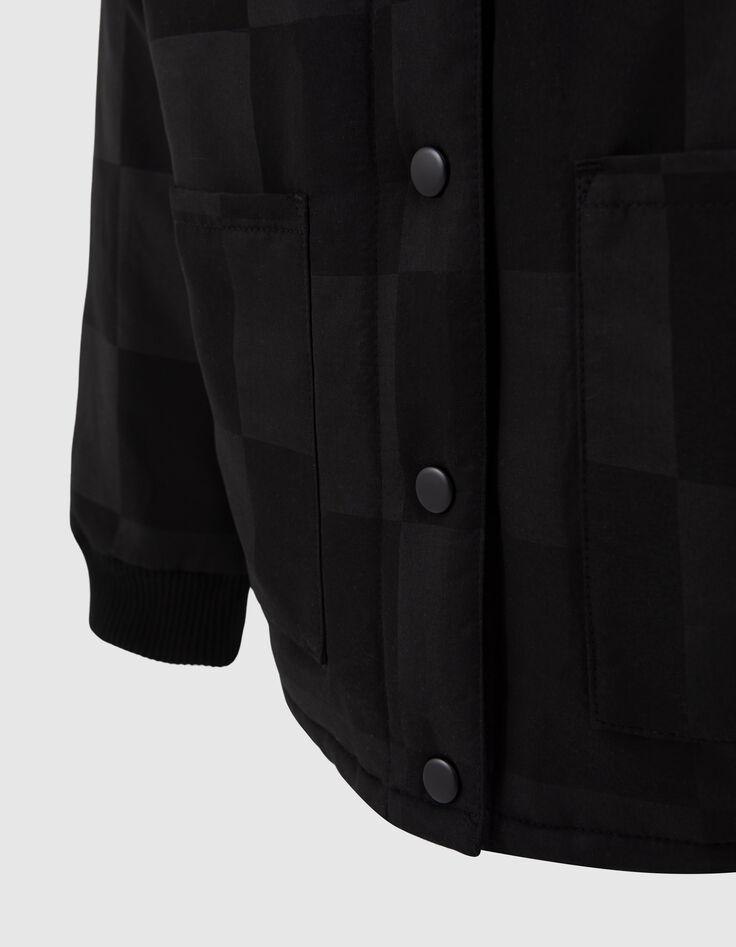 Schwarze Mädchen-Steppjacke, Ton-in-Ton-Schachbrettmuster-5