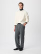 Men's White Crew-Neck Sweater with Cable Knit Pattern-1