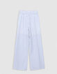 Pantalon LARGE blanc rayures bleues fille-6